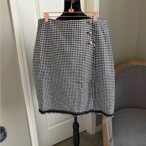 Talbots Black and White Houndstooth A-Line Skirt